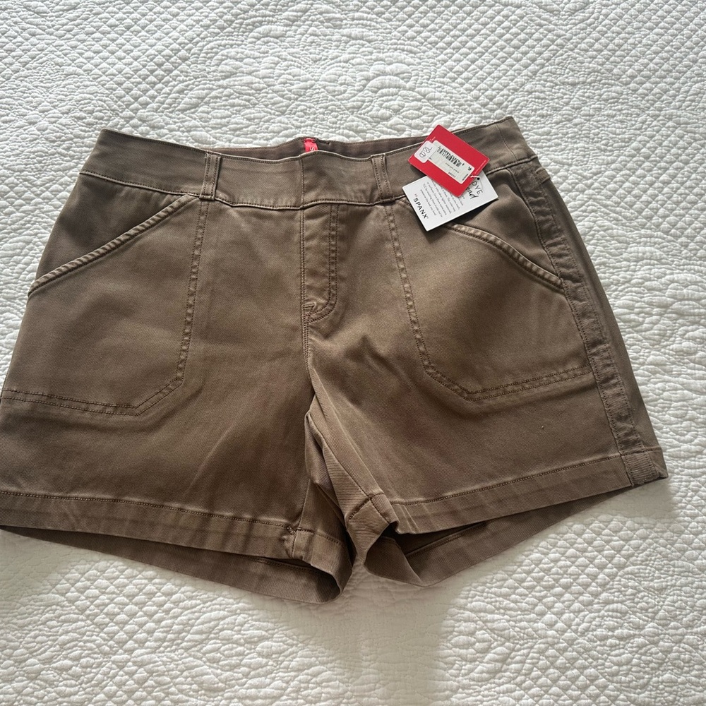 SPANX Brown Twill Shorts Cotton Blend Medium Cedar